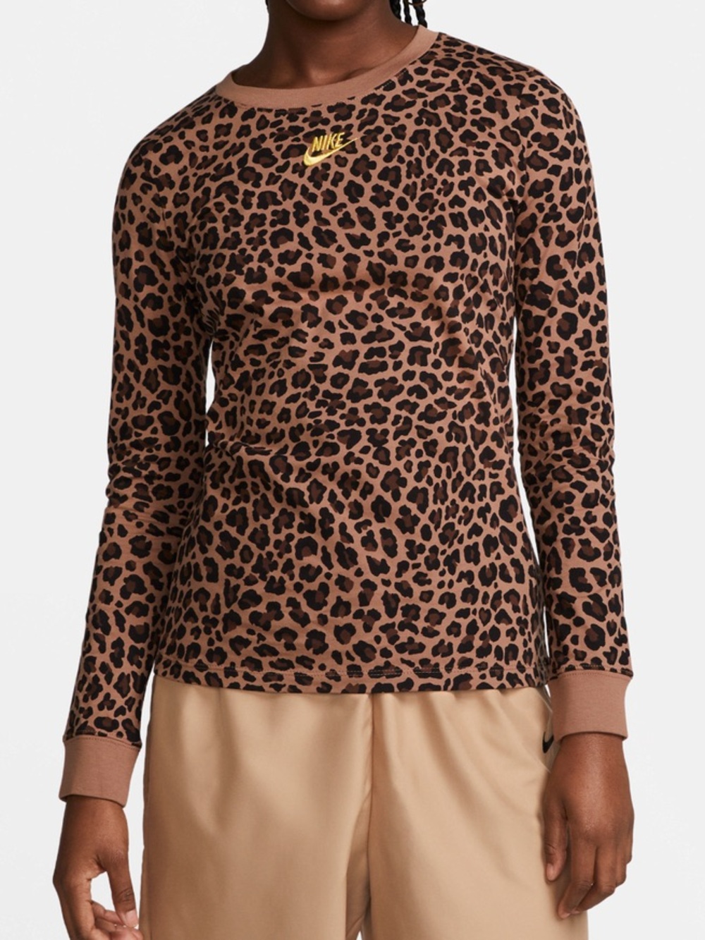 Nike Brown Leopard Print Long Sleeve Tee